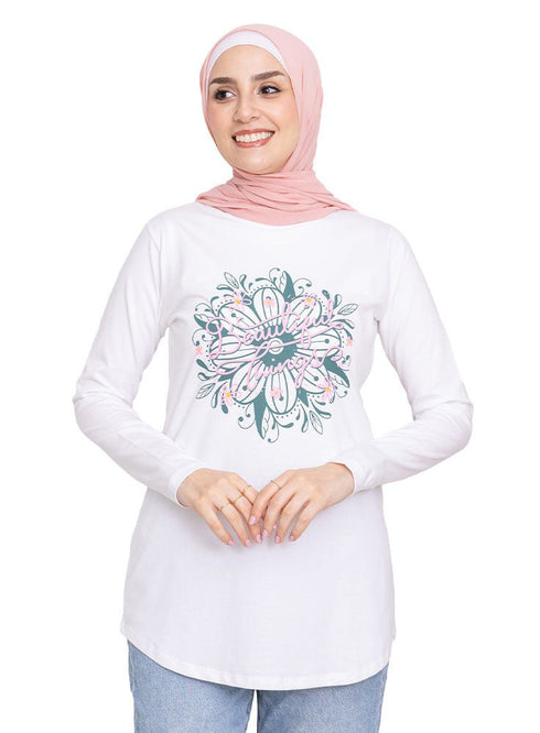 White Printed Long - Sleeve Design 28 - Khotwh